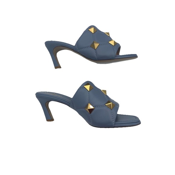 Valentino Garavani Blue Stone Roman Stud Quilted Slide Sandals Size 38.5 US 8.5 - Picture 6 of 12